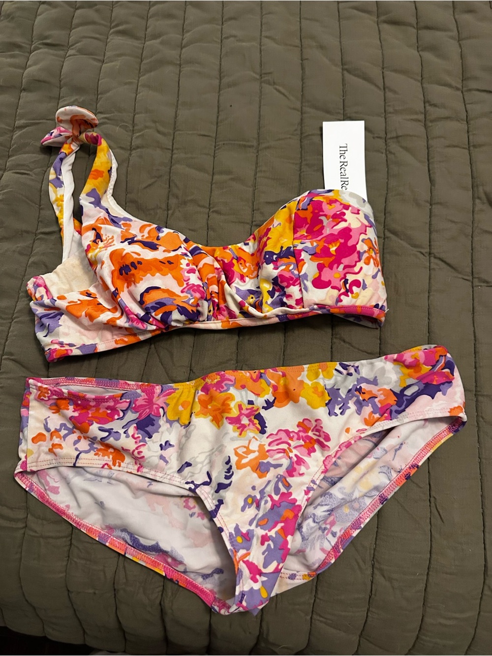 Zimmermann Pastel Floral Bikini Top in Pink, Purple, Yellow